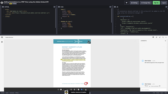This CodePen allow you to see the Annotation API in action and play with it.