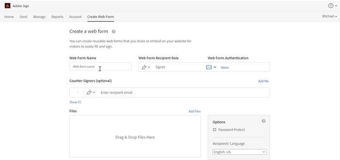 Create a web form easily in Adobe Sign.
