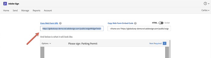 Copy the Web Form in Adobe Sign to create a bar code.