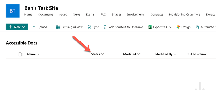 For this demo, we will use a column in the Document Library to update if the document is accessible or not.