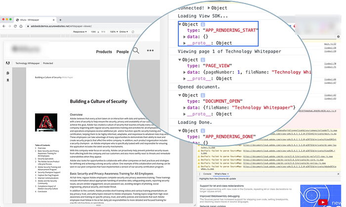 From the snippet, this will export your events out to the Console so that you can understand what data you can collect from PDF Embed.