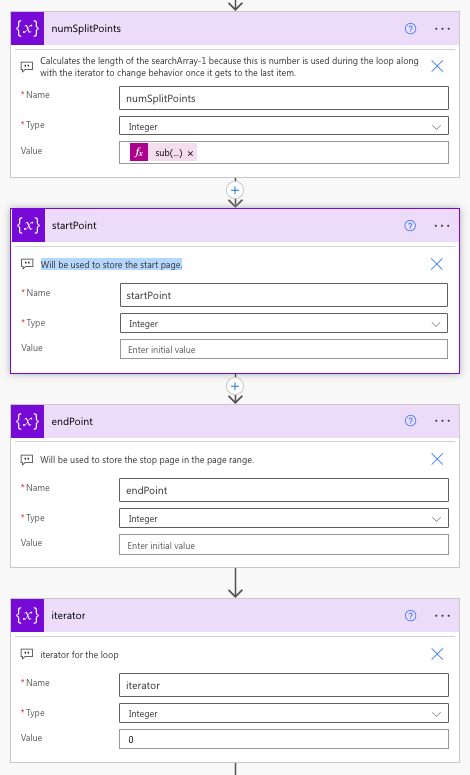 Variables in the flow help manage different data as part of the flow.