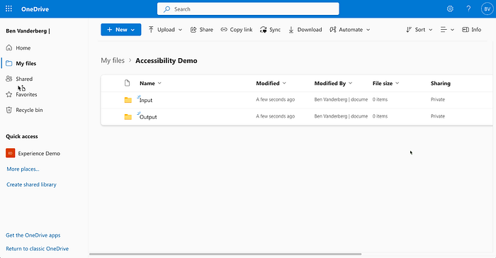 Input and Output folders in OneDrive for the auto-tagging workflow