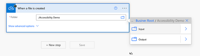OneDrive trigger folder configuration in Power Automate