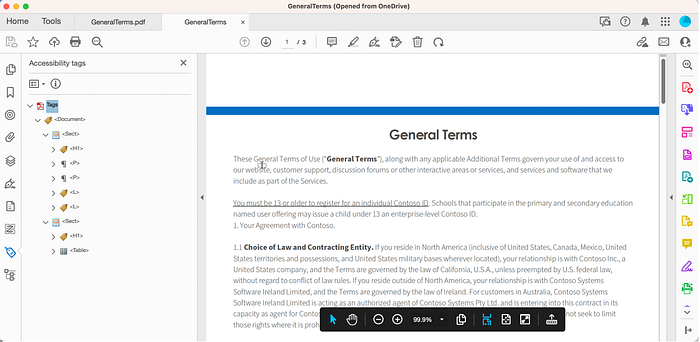 Tagged PDF document open in Adobe Acrobat with the tags panel visible