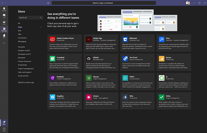 Screenshot of Microsoft Teams Store.