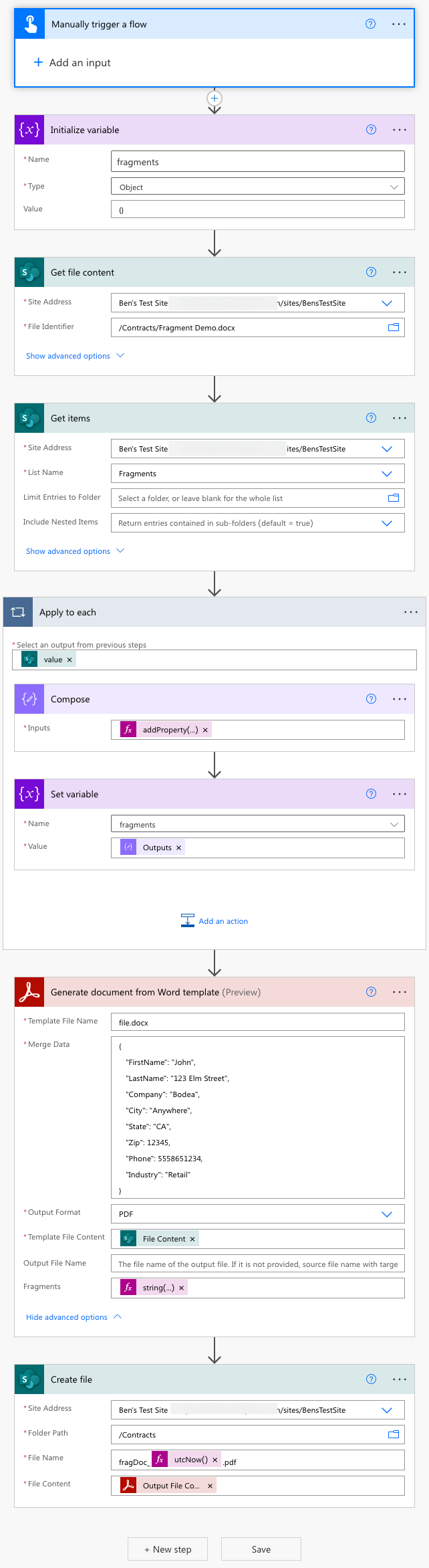 Final flow in Microsoft Power Automate.
