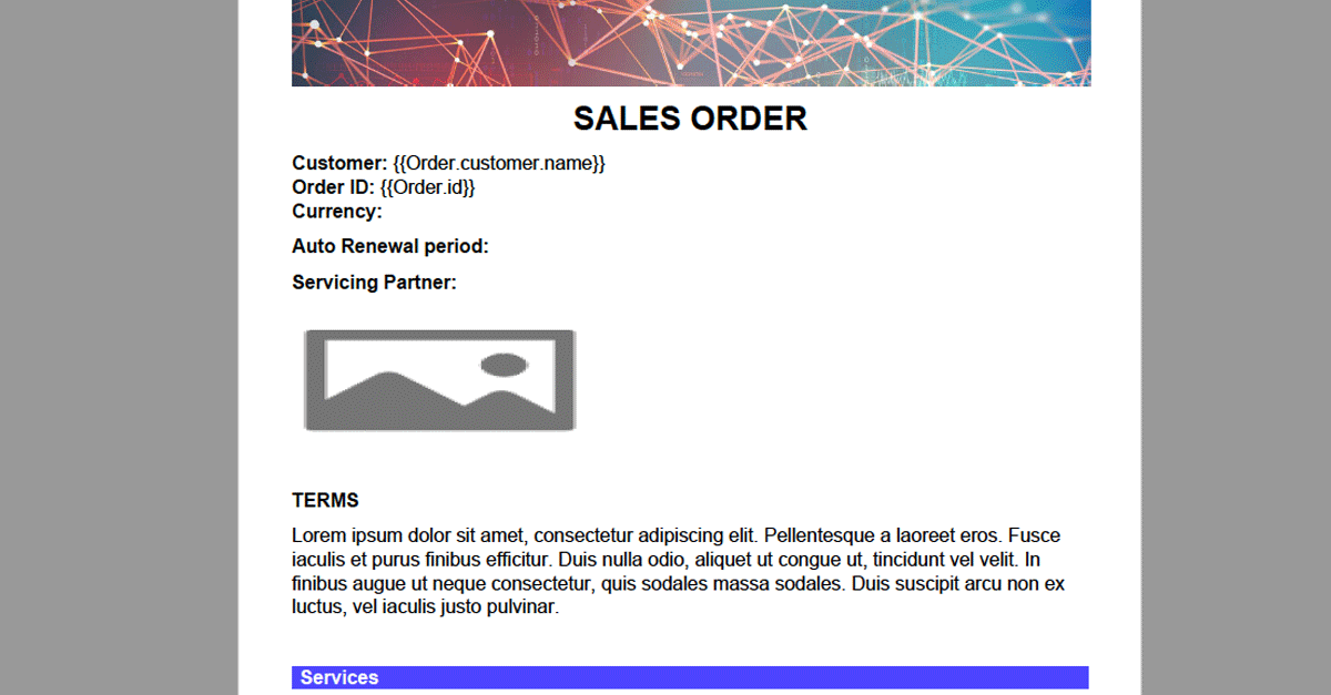 Images can be placed in generated documents by being passed in the data.
