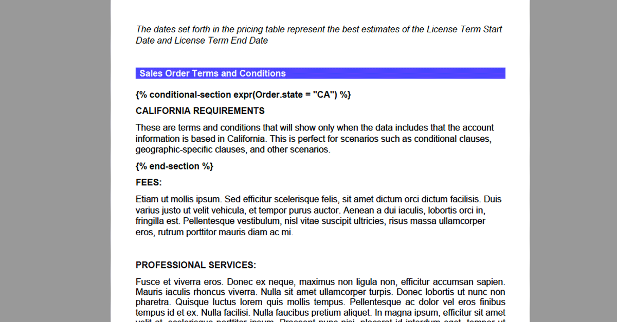 Sections of generated documents can be included or excluded based on data variables.