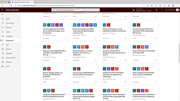 Adobe PDF Services and Adobe Sign have connectors in Microsoft Power Automate which allow you to seamlessly connect them together.
