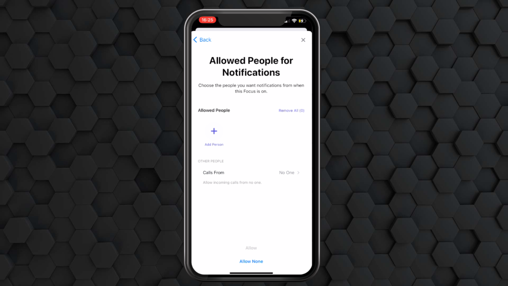 Focus mode in iOS allows you to set which people you want to receive notifications from.
