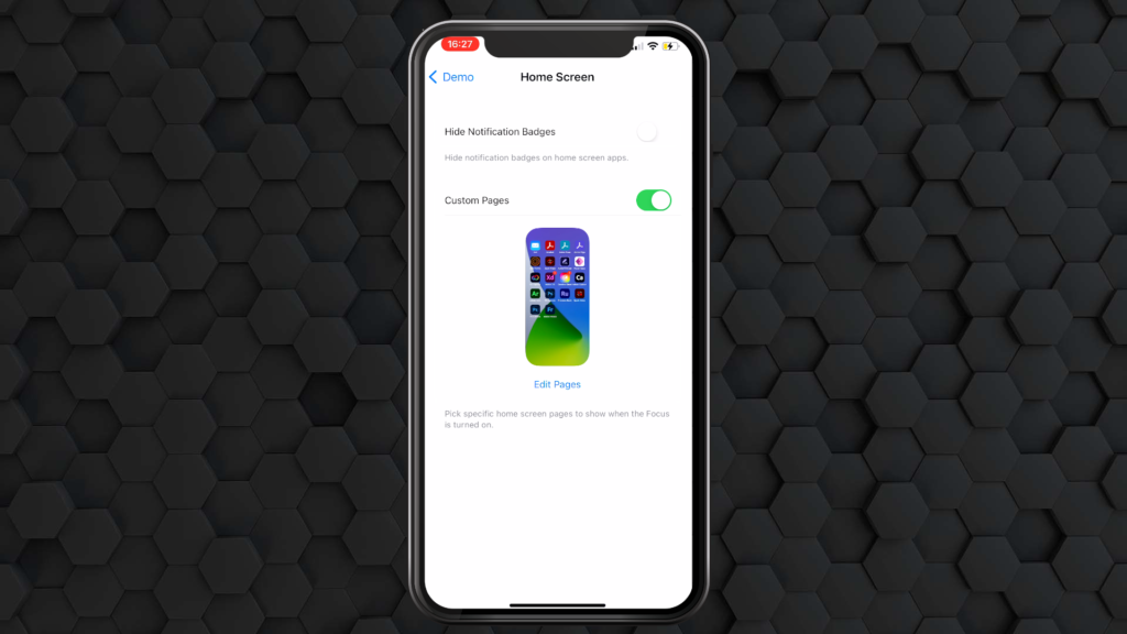Focus Mode allows you to choose which Home Screens are available, removing unwanted apps from view.