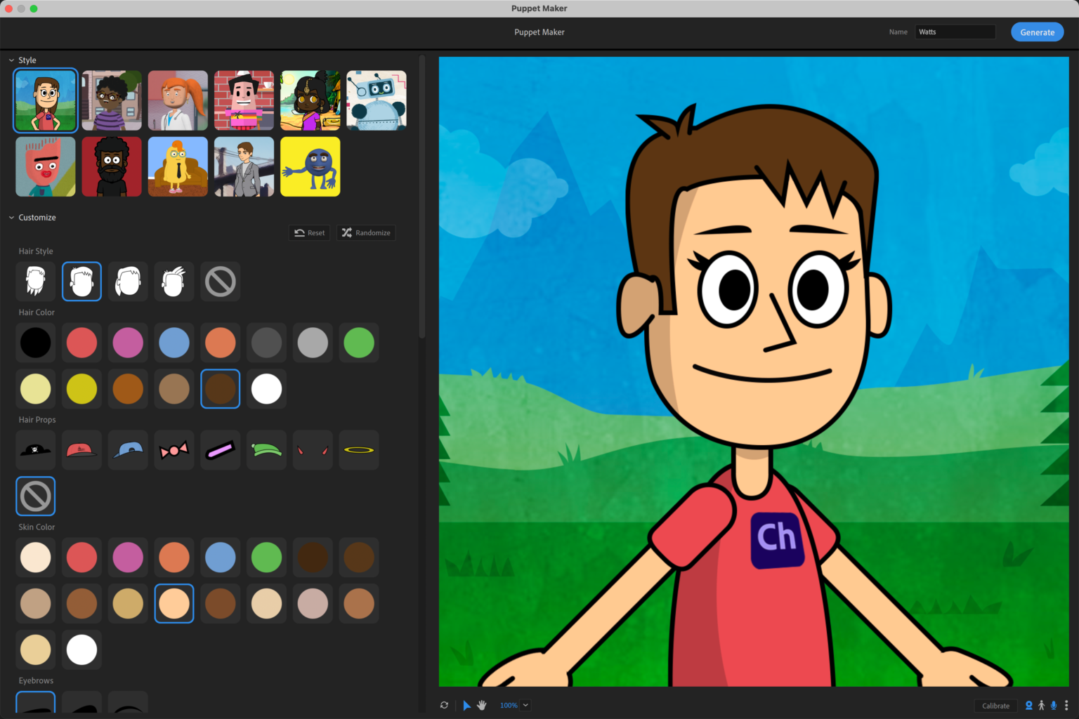 Adobe Character Animator screenshot.